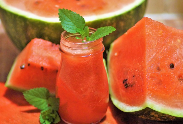 A small jar of watermelon juice